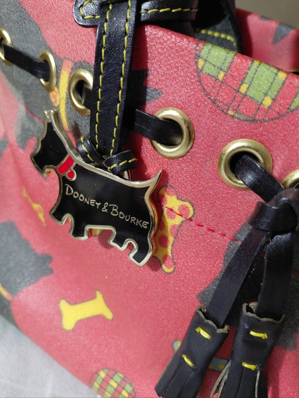 Dooney & Bourke red Scottie Pattern Satchel with Black Trim Medium Size - Picture 3 of 9